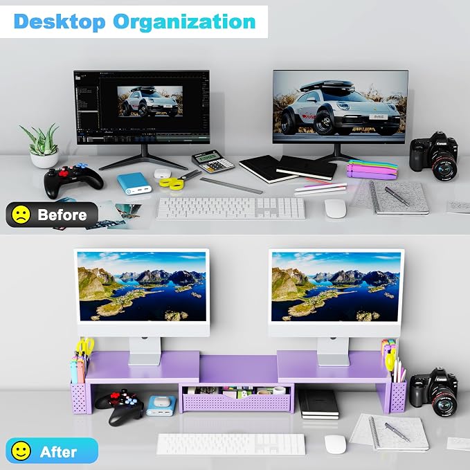Spacrea Metal Desk Organizers and Accessories, Dual Monitor Stand Riser - Image 5