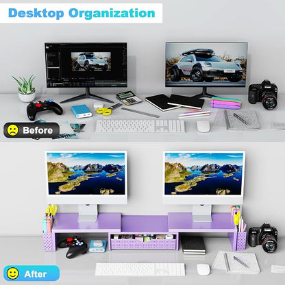 Spacrea Metal Desk Organizers and Accessories, Dual Monitor Stand Riser - Image 5