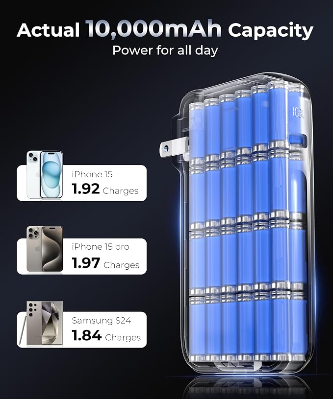 1 Pack Portable Charger with Built-in USB-C Cable & Plug, 000mAh 5V/4.5A Power - Image 4