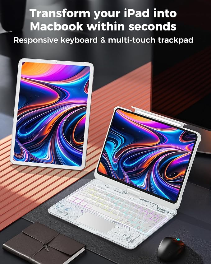 SIBEITU Keyboard Case for iPad Pro 13 Inch M5 2025 / M4 2024, 7-Color Backlight - Image 6