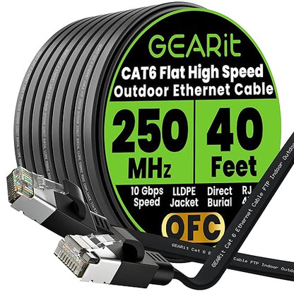 GEARit Cat 6 Outdoor Flat Ethernet Cable Direct Burial Rated LLDPE Jacket by GEARit