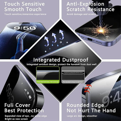 2 Pack Screen Protector for iPhone 15 Pro, 9H Tempered Glass, Full Coverage - Image 5