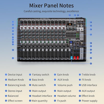 DJ Mixer, TKLBLS Professional 12 Channel Audio Mixer Board - Image 6