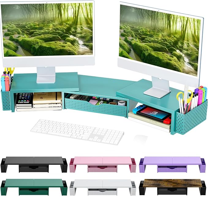 Spacrea Metal Desk Organizers and Accessories, Dual Monitor Stand Riser by Spacrea