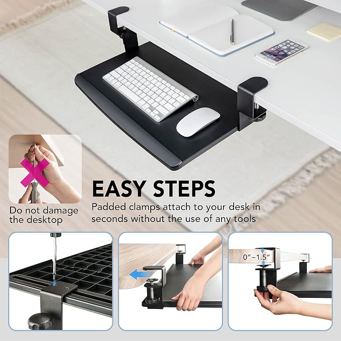 EHO Clamp-On Retractable Adjustable Keyboard Tray, Under Desk Ergonomic - Image 4