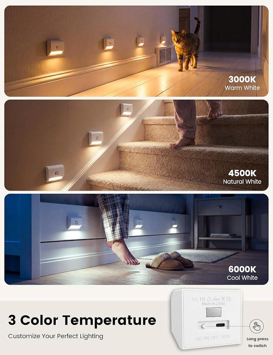 VOLISUN Rechargeable Motion Sensor Night Light, 3 Colors Temperature Stair - Image 2