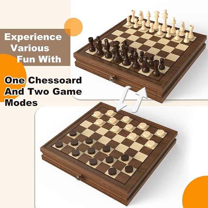 Premium Natural Walnut 13" x 13" Magnetic Wooden Chess Set - Image 2
