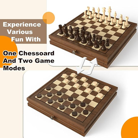 Premium Natural Walnut 13" x 13" Magnetic Wooden Chess Set - Image 2
