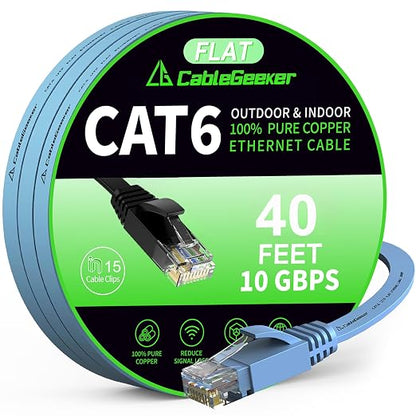 Cat 6 Ethernet Cable 40 ft, Indoor&Outdoor, High Speed 10Gbps Flat Internet by CableGeeker