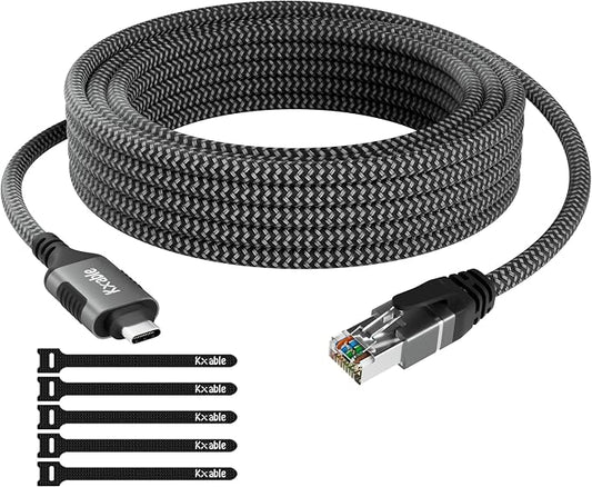 USB C to Ethernet Cable 20FT, Type C to RJ45 Cord, Gigabit Directly Connected by Kxable