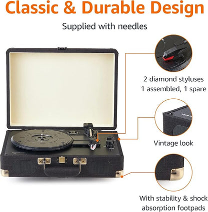 Amazon Basics Portable Suitcase Vinyl Turntable Record Player - Image 3