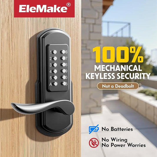 Mechanical Door Lock with Handle, Left Handed Keyless Entry Door Lock with - Image 2