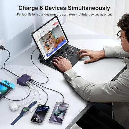 USB C Fast Charger 100W GaN 6 Port Type USB C Charging Station Hub Block Wall - Image 5