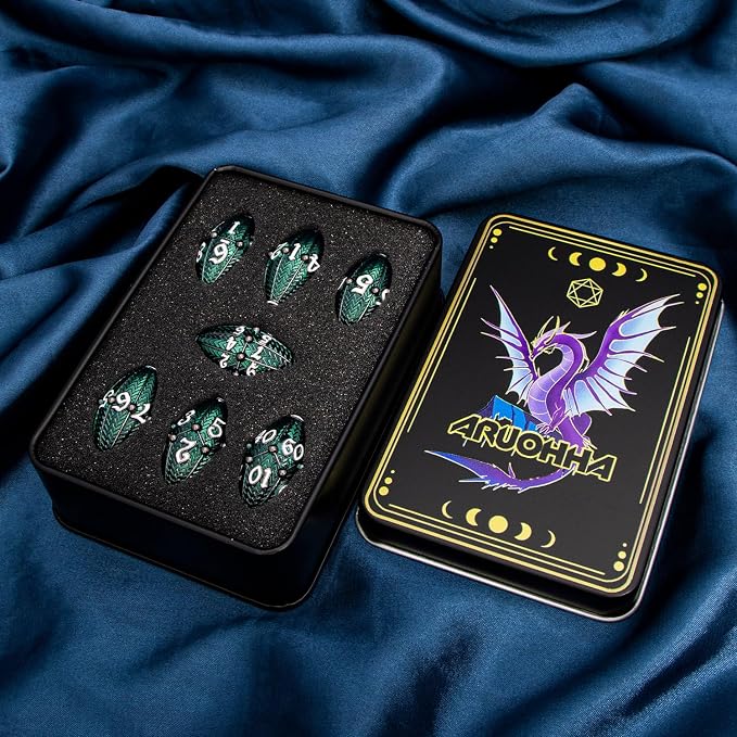 ARUOHHA DND Metal Dice Black Green Dragon Egg Dice - Image 6