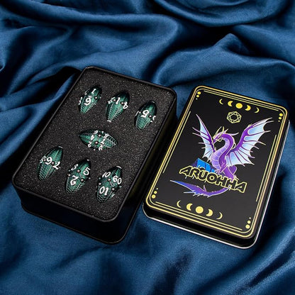 ARUOHHA DND Metal Dice Black Green Dragon Egg Dice - Image 6
