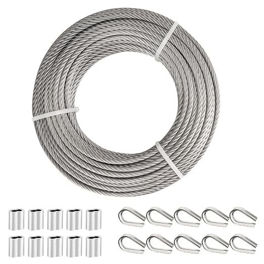 TooTaci 3/16" Stainless Steel Cable, 50ft Wire Rope by TooTaci