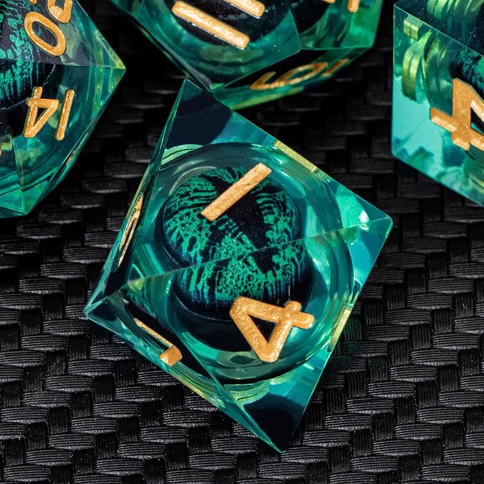 ARUOHHA Dragon Eye Dice Liquid Core DND Dice Green Sharp Edged Dice Set - Image 5