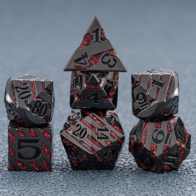 Metal Dice Set DND, Metallic Glitter Stripes D&D Dice Set - Image 7