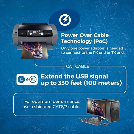 OREI USB 2.0 Over Ethernet Cat5e/6 Extender LAN Upto 330 Feet - Image 7