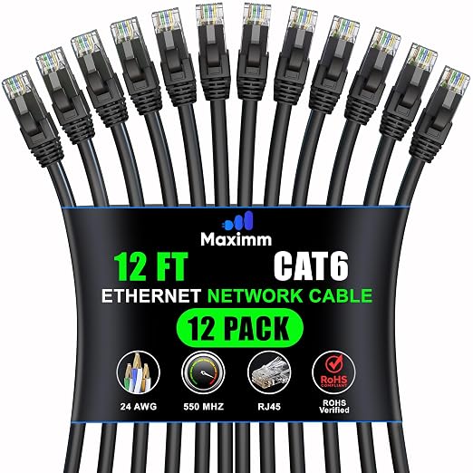 Maximm Cat 6 Ethernet Cable 12 Ft, Cat6 Cable, LAN Cable, Internet Cable by MaximmCable