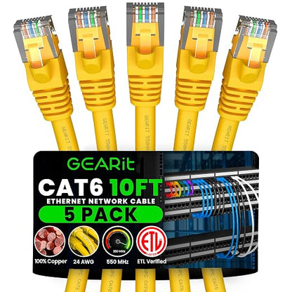 GEARit Cat 6 Ethernet Patch Cable 10 ft Yellow Cat6 Patch Cables 10ft by GEARit