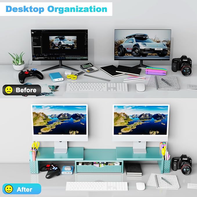 Spacrea Metal Desk Organizers and Accessories, Dual Monitor Stand Riser - Image 4