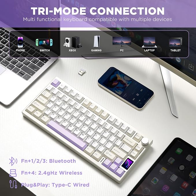 YUNZII AL80 Wireless Mechanical Keyboard, Full Aluminum CNC, Smart LCD Display - Image 4