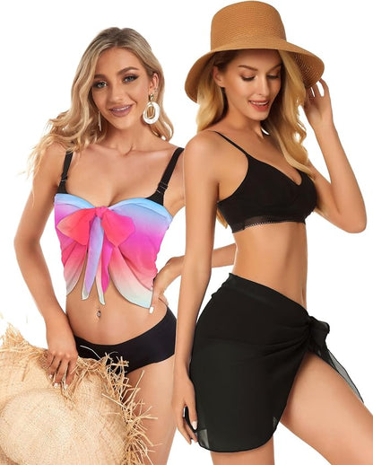 CHICGAL 2 Pieces Women Beach Sarong Bathing Suit Wrap Skirt Sheer Bikini - Image 4