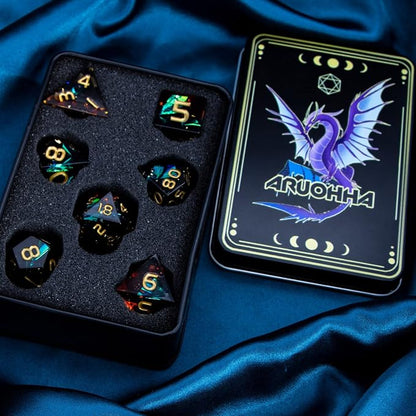 ARUOHHA DND Resin Dice Set 7Pcs Handmade Glitter Inclusions Sharp Edge Dragons - Image 6