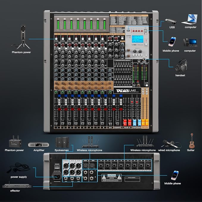 Digital Mixer 16 Channel, Sound Board Mixing Console, Dual DSP Reverb, Dual - Image 8
