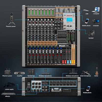 Digital Mixer 16 Channel, Sound Board Mixing Console, Dual DSP Reverb, Dual - Image 8