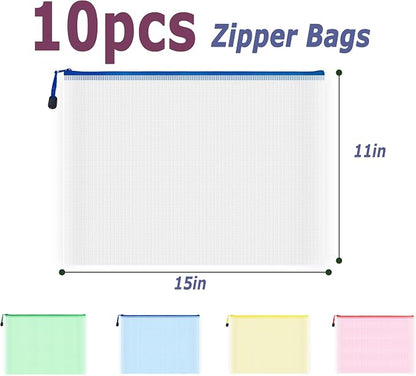 AUSTARK 10 Pcs Zipper File Bags, Waterproof Plastic Mesh Pouch - Image 2