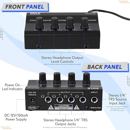 Pyle 4-Channel Portable Stereo Headphone Amplifier - Image 2