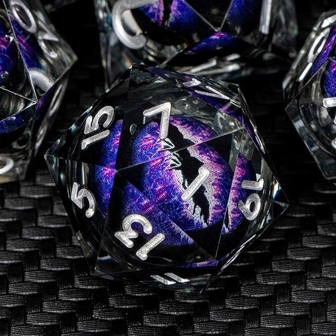ARUOHHA DND Resin Dice Dragon Eye Dice Liquid Core Purple Sharp Edged Dice Set by ARUOHHA