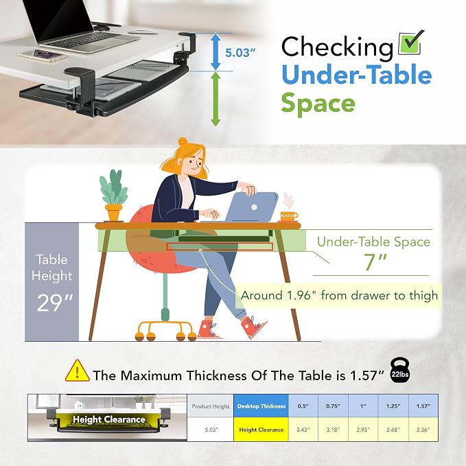 EHO Clamp-On Retractable Adjustable Keyboard Tray, Under Desk Ergonomic - Image 2