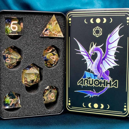 ARUOHHA DND Resin Dice Translucent Yellow Leaf Sharp Edged Dice Set - Image 7