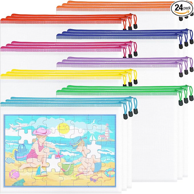 24pcs Mesh Zipper Pouch File Bags, Large Puzzle Storage Bags, A3 17x12 Inch by AUBECO