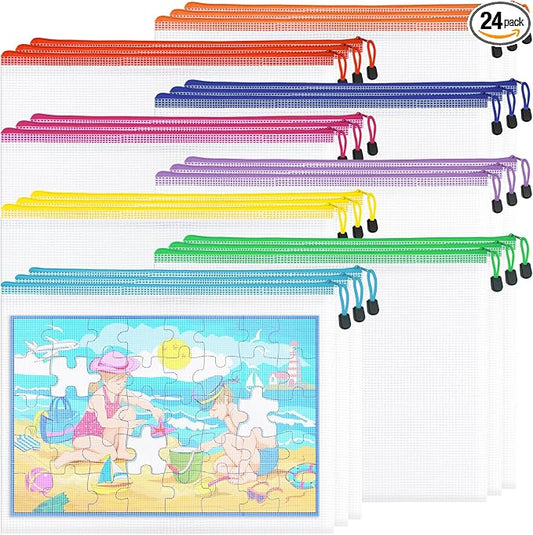 24pcs Mesh Zipper Pouch File Bags, Large Puzzle Storage Bags, A3 17x12 Inch by AUBECO