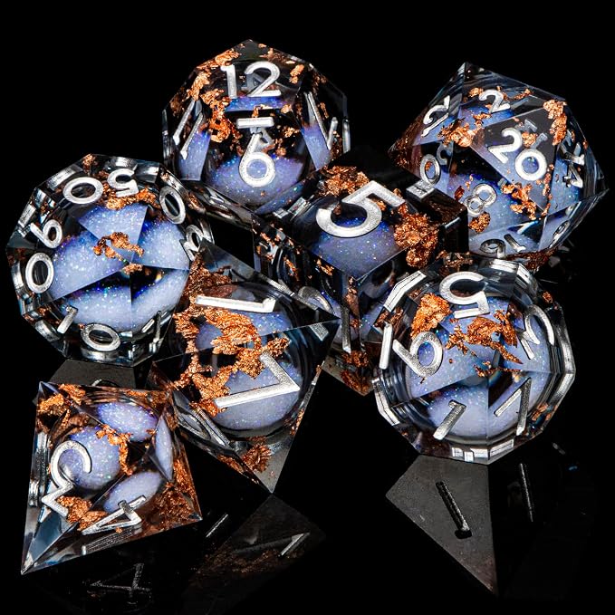 ARUOHHA Liquid Core DND Dice Set, RPG Silver Numbers Black Dungeons Polyhedral - Image 2