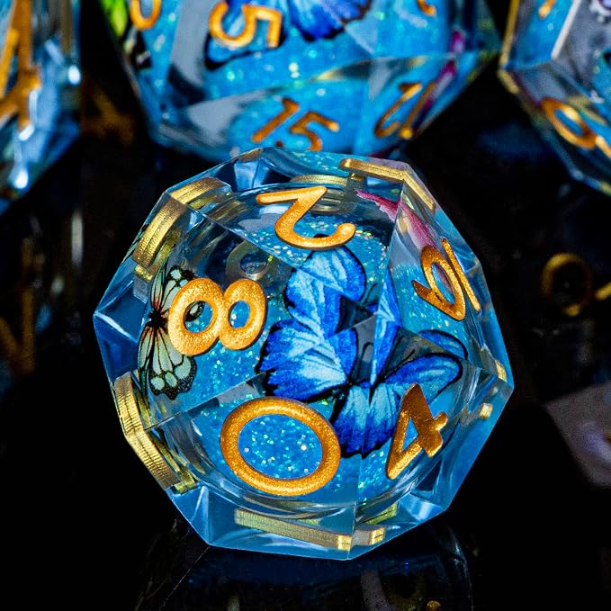 Butterfly DND Dice Blue Liquid Core Dice Set - Image 4