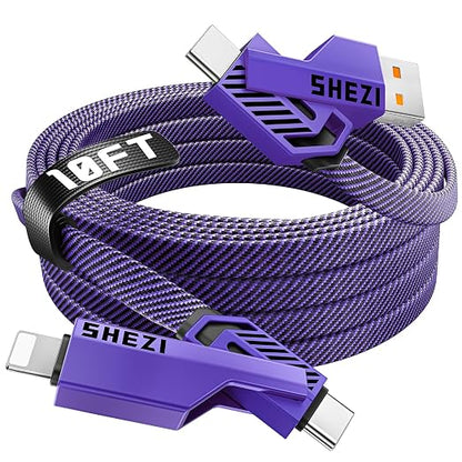 SHEZI 4-in-1 Long USB C Cable 60W 10FT Fast Charging Flat Nylon Braided Charger by SHEZI