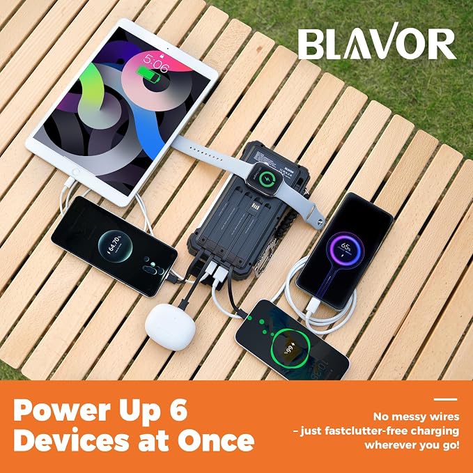 BLAVOR Solar Power Bank 20000mAh/74000mWh Built-in Cables, Wireless Charger - Image 2