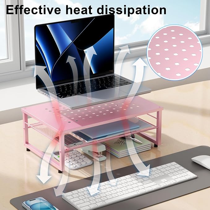 Gianotter 2-Tier Metal Monitor Stand Riser, Workspace Organizer - Image 3