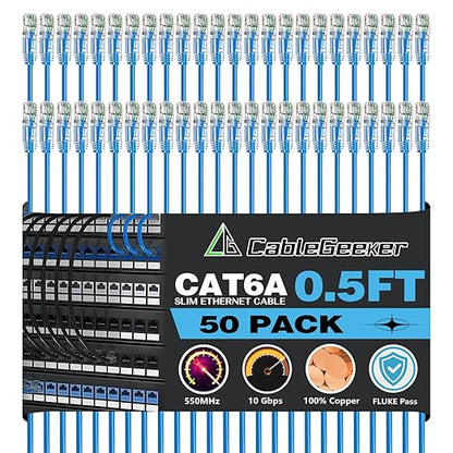 CableGeeker Patch Cables Cat6a 0.5ft Slim, Cat6 Ethernet Patch Cable 10G Support by CableGeeker