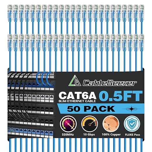 CableGeeker Patch Cables Cat6a 0.5ft Slim, Cat6 Ethernet Patch Cable 10G Support by CableGeeker