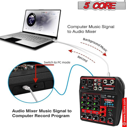 5 Core Audio Mixer 4 Channel DJ Mixing Board Small Bluetooth USB Analog - Image 6