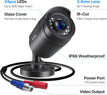 ZOSI 1080P 4 Pack HD TVI Security Cameras, 80ft Night Vision, Outdoor Indoor - Image 2