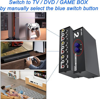 MEIRIYFA 2 Way AV RCA Switcher Splitter 2 in 1 Out, 2 Port AV RCA Switch 2-in-1 - Image 2