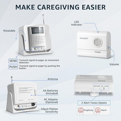 Caregiver Pager Wireless Call Buttons Motion Sensor Alarm Indoor - Image 5