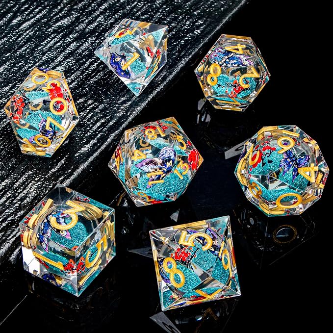 Butterfly DND Dice Blue Liquid Core Dice Set - Image 2
